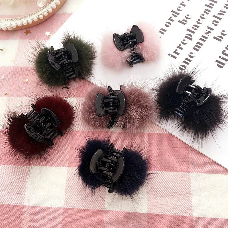 Korea Handmade Small Mink hair Hair claws Hairpins Hair clips For Kids
