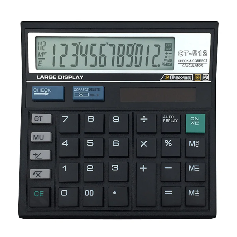 

12-Digit Display Black Scientific Calculator Dual Power Large Display Office Desktop Solar Battery Calculator For Students