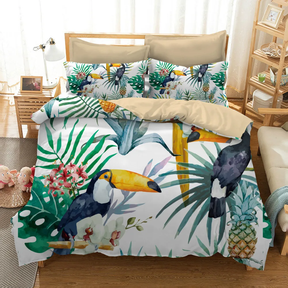 Pineapple and Bird Print Bedding Set Singe Double Queen California King