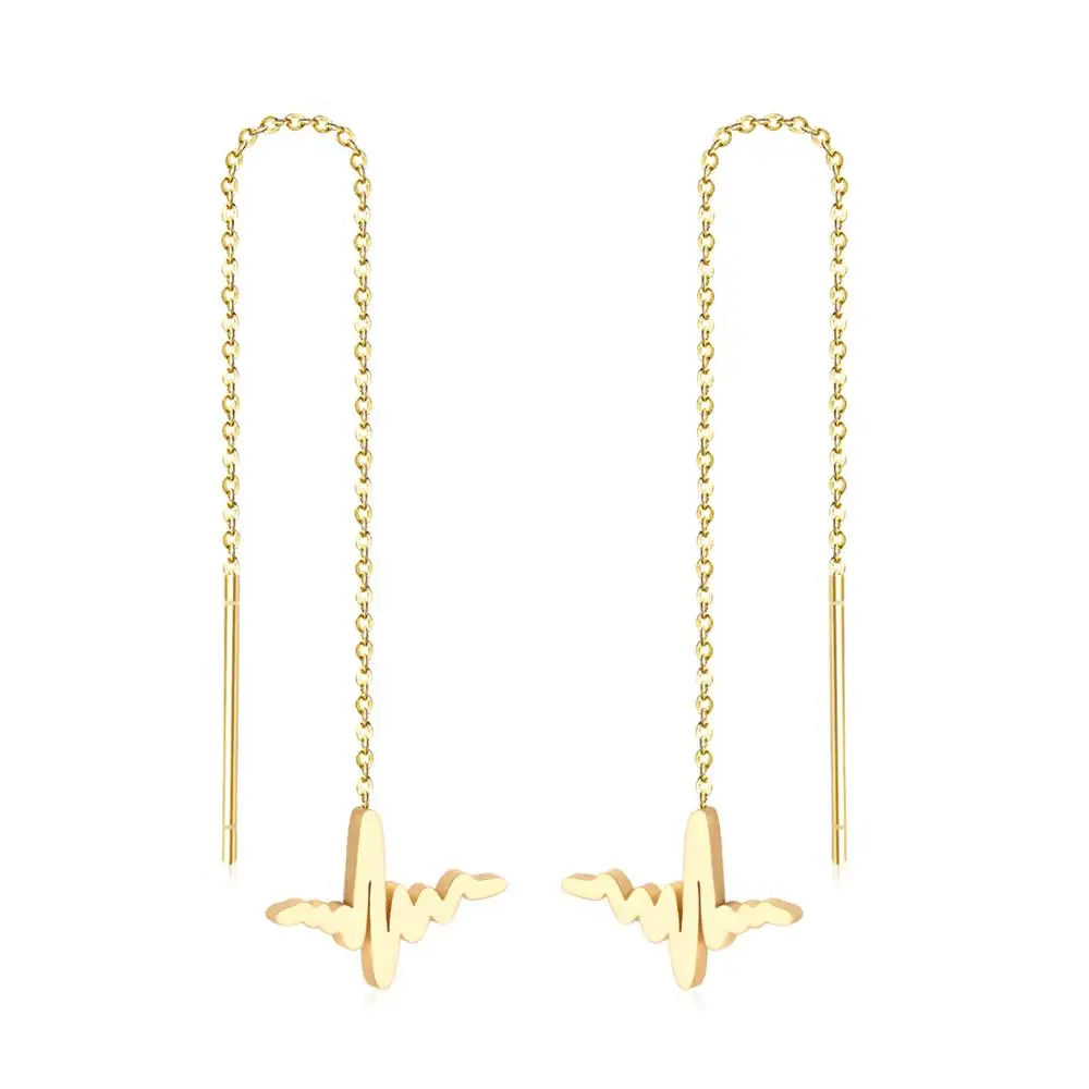 LUXUSTEEL Different Shape Ear Line Link Chain Earrings Gold/Silver Color Drop Earring Mujer Accessories Trendy Long Jewelry