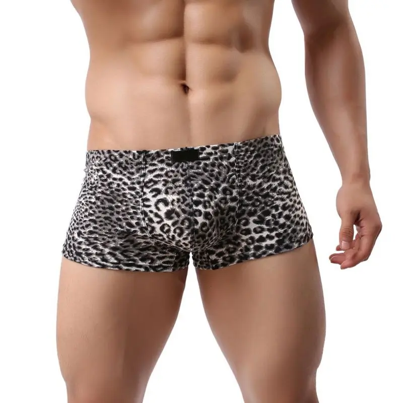 Сексуальные мужские мягкие дышащие шорты-боксеры с леопардовым принтом, мужские модные дизайнерские Стрейчевые трусы