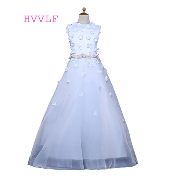 

White 2019 Flower Girl Dresses For Weddings Ball Gown Cap Sleeves Tulle Bow First Communion Dresses For Little Girls