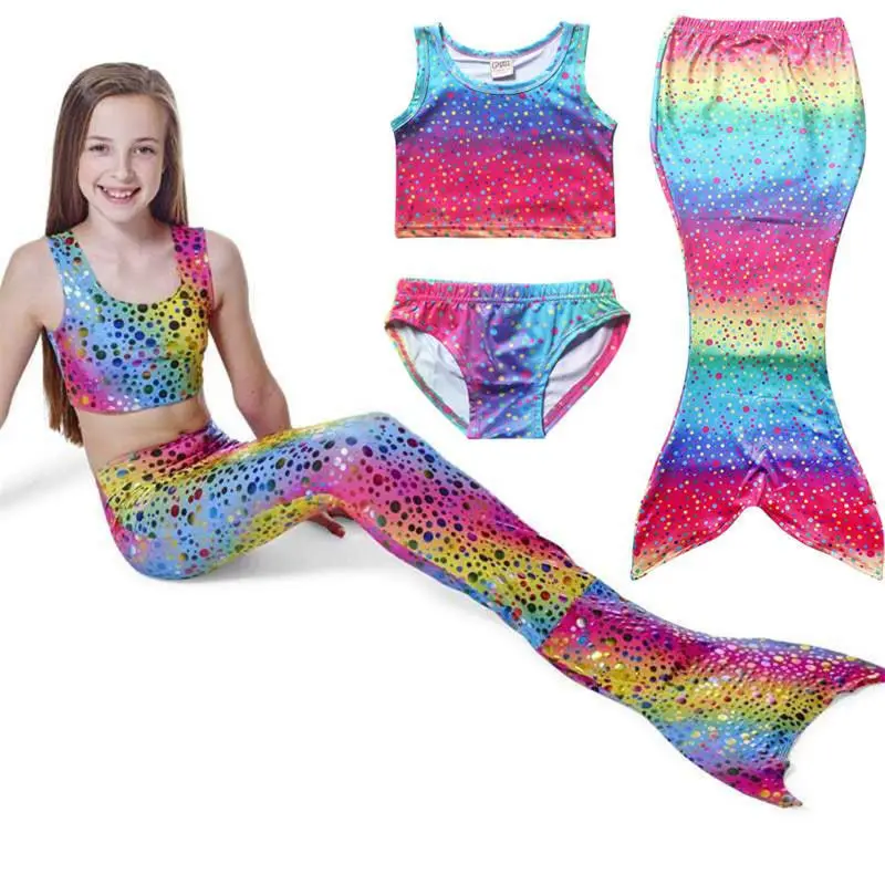 

Hot Kids Girls Mermaid Tail Bikini With Monofin Swimwear 3Pcs Costumes Swimsuit Beachwear Summer Flippers Bathing Suit 4-8T