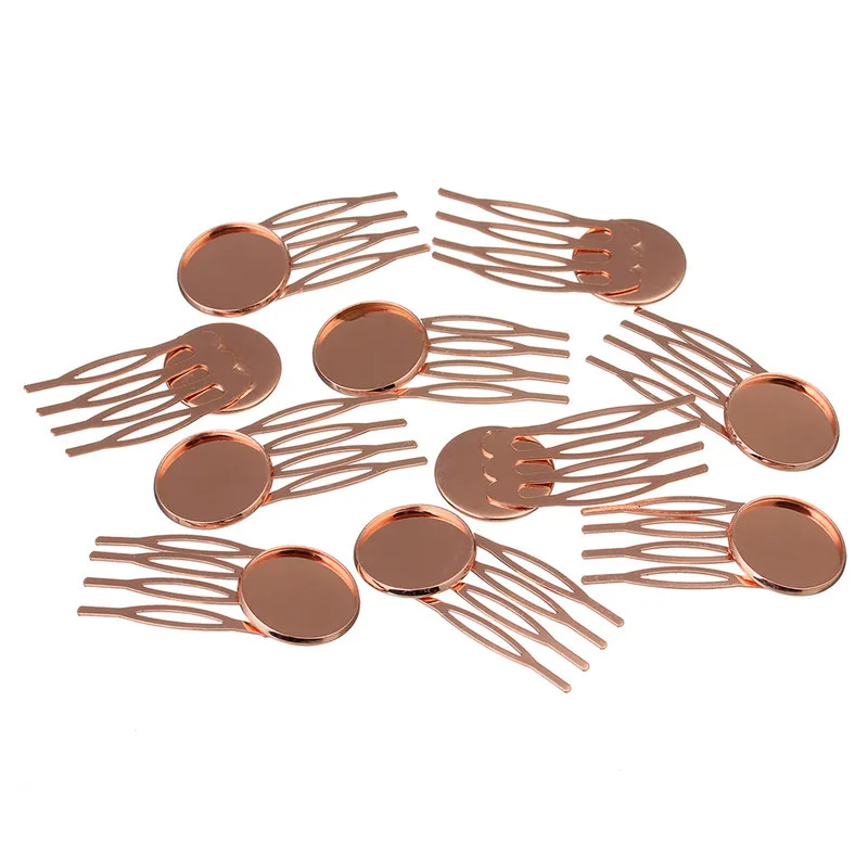 

LOULEUR 10pcs Rose Gold Color 4 Tooth Comb Hairpin Hair Clips Base Setting fit 20mm Round Cabochon Cameo DIY Wedding Headwear