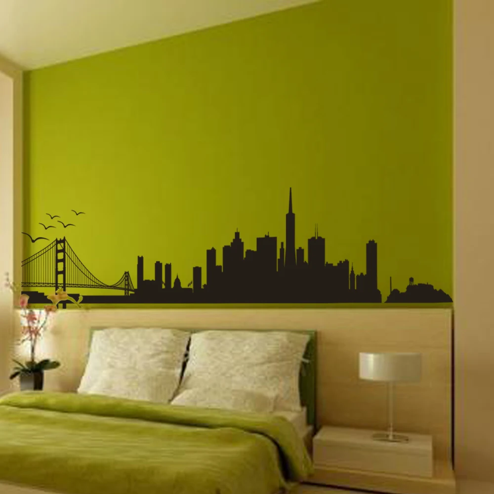 San Francisco City Skyline Silhouette Wall Art Golden Gate Bridge Home