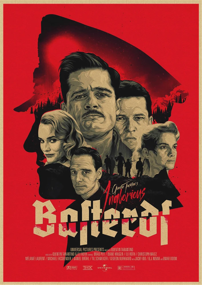 Inglourious Basterds Квентин Тарантино Классические фильмы домашний интерьер украшения Крафт Фильм плакат рисунок core наклейки на стену - Цвет: Красный