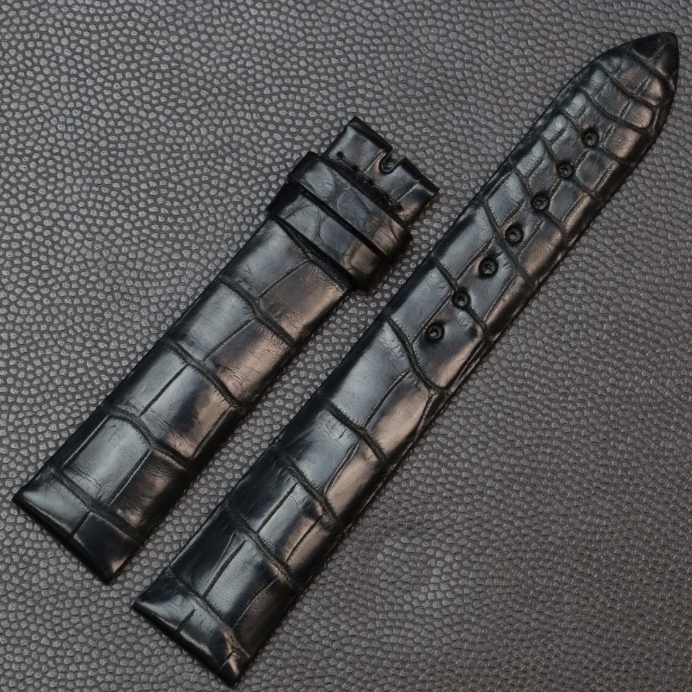 SAUPPO ремешок для часов из кожи аллигатора 18 мм черный для мужчин и женщин аксессуары для наручных часов ремешок для часов с пряжкой
