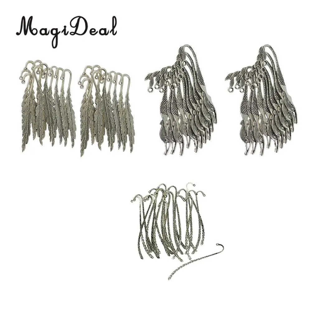 MagiDeal 60pcs Tibetan Silver Beading Feather Mermaid Line Beads Finding Bookmark Loop DIY Making Book Marker