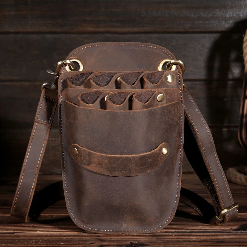 

YISHEN Cow Leather Barber Hair Scissor Bag Hairdressing Holster Pouch Holder Case Bag with Waist Shoulder Belt Hair Tool JDB467