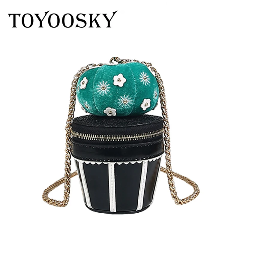 

TOYOOSKY 2018 Summer Women Cupcake shaped Shoulder Bags ladies PU leather bucket bag Fun plant Print women's messenger bag
