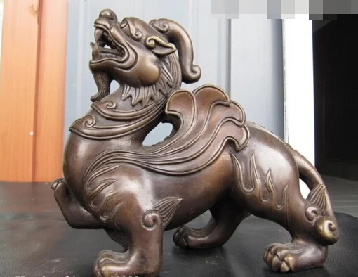 

JP S1088 7"Chinese Superb Pure Bronze Carved Evil Lucky Foo Dog Lion beast kylin Statue