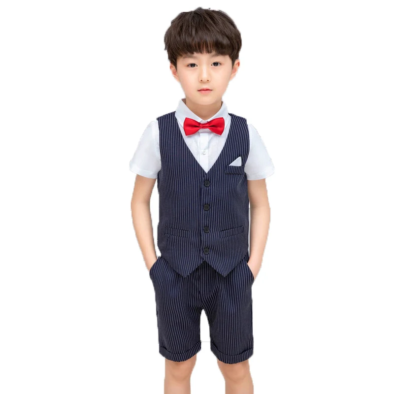 

Formal Suit For Boys Kids Summer Vest+Short +Tie Clothing Set Gentleman Wedding Dress Children's Day Graduation Tuxedo Costume