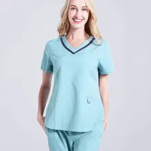 Летние для женщин стрейч форма медсестры, медицинская спецодежды скрабы хирург скраб набор мятно розовый короткий рукав стоматолог больницы наряды