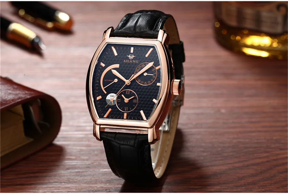 AILANG дата Месяц Дисплей Чехол из розового золота для мужчин s часы лучший бренд класса люкс автоматические часы Montre Homme Часы для мужчин повседневные часы