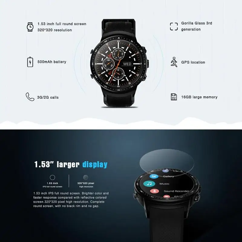 Zeblaze Thor Pro 3G GPS WIFI Smartwatch Bluetooth Android5.1 Quad Core Phone Smart Wristband Weather Heart Rate Dial Call Device