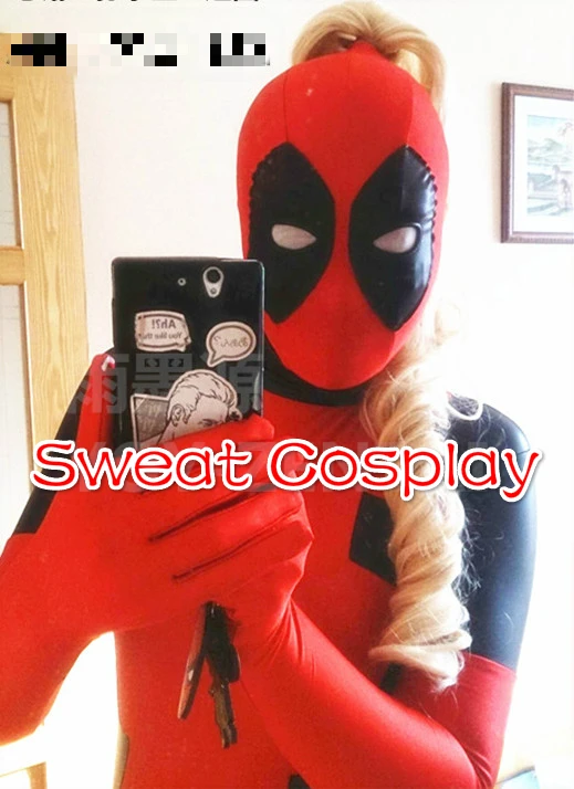 2015 Lady Deadpool Black and Red Spandex Bodysuit with Ponytail Hole