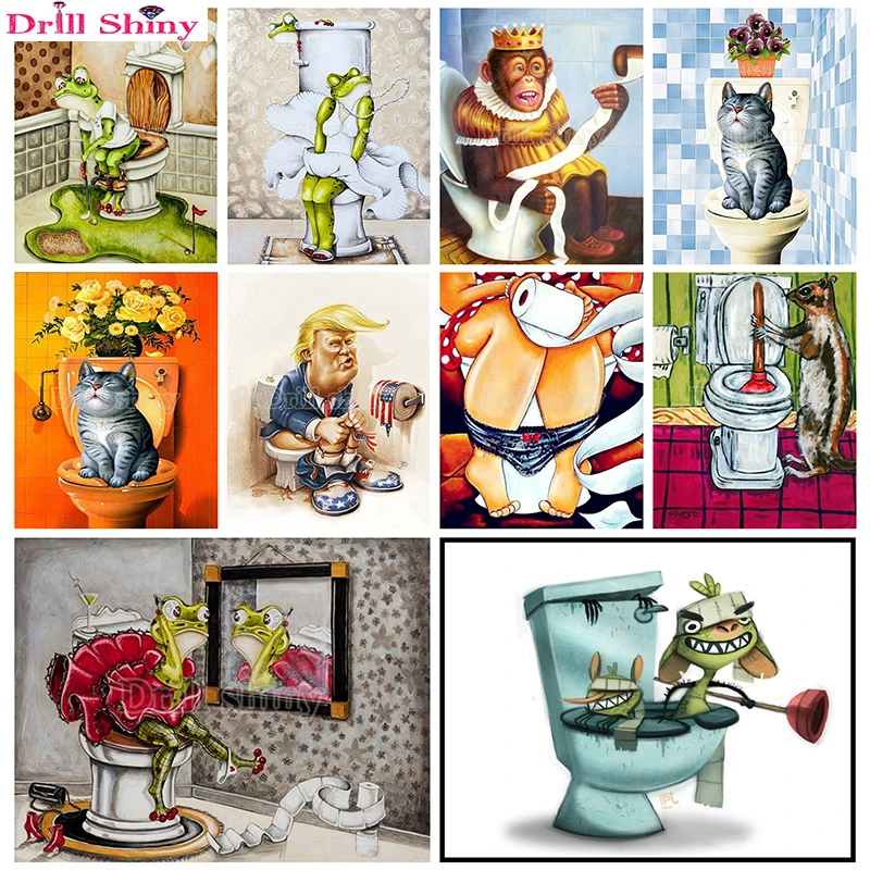

2018 NEW Full Square/Round Drill 5D DIY Diamond Painting 'Toilet frog cat' diamond Embroidery mosaic Cross Stitch wall decor