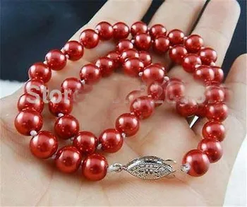 

very good Huge AAA+ Red 8mm South Sea Shell Pearl Necklace 18" hook NECKLACS Wholesale 2pcs 1Pairs