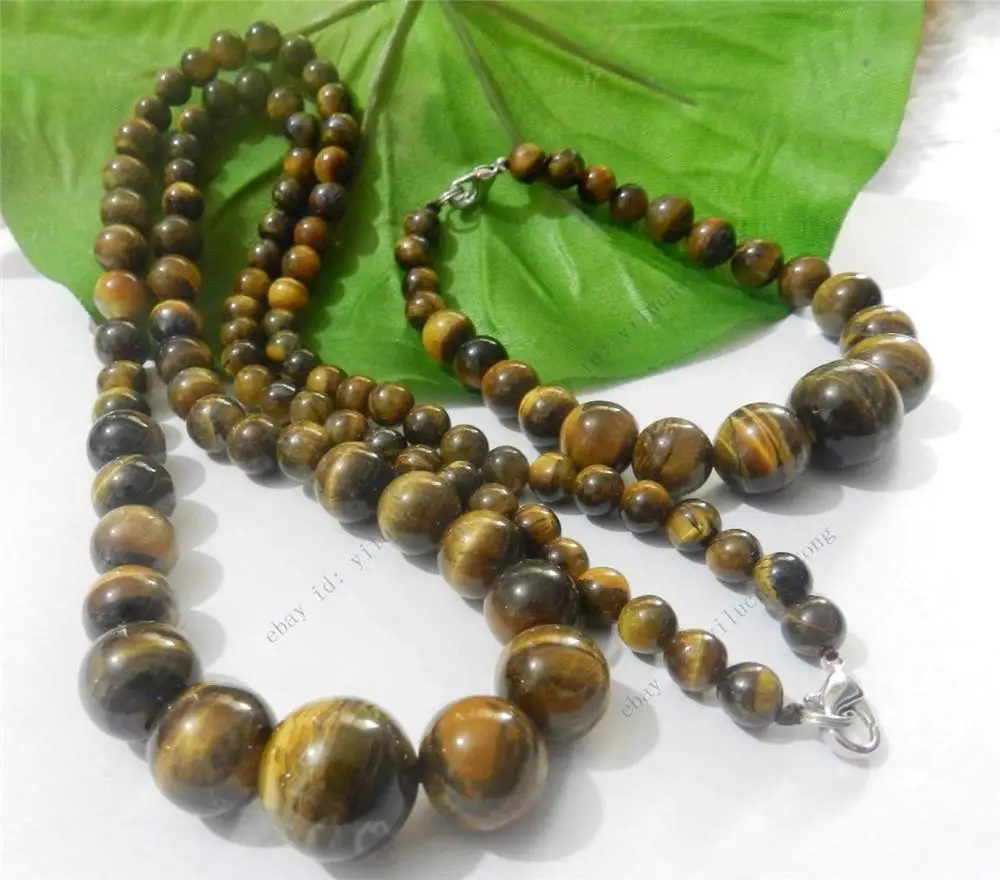 

SUPER LONG 26 INCH GENUINE TIGER EYE GEMS STONE ROUND BEADS NECKLACE & BRACELETS WW