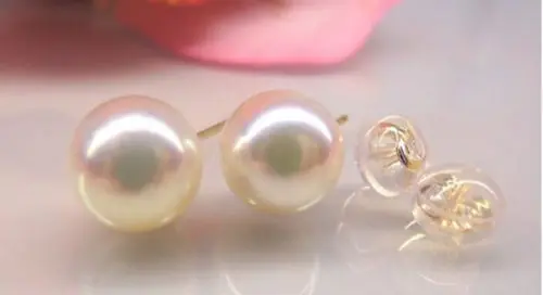 Очаровательная пара AAA круглый 10-11 мм Южное море белый жемчуг earring14k