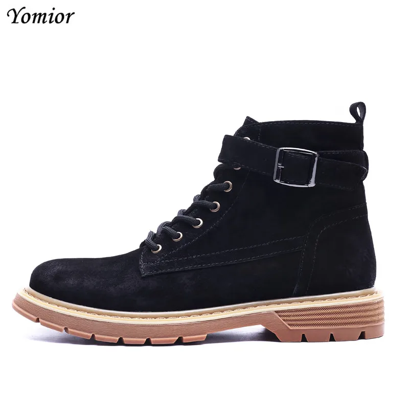 Marque Cheville Cuir Qualité Hiver Yomior marron Bottes En Véritable Occasionnels Pour Automne Hommes Vintage gris Chaussures Respirant Haute Travail Noir Imfy76Ybgv