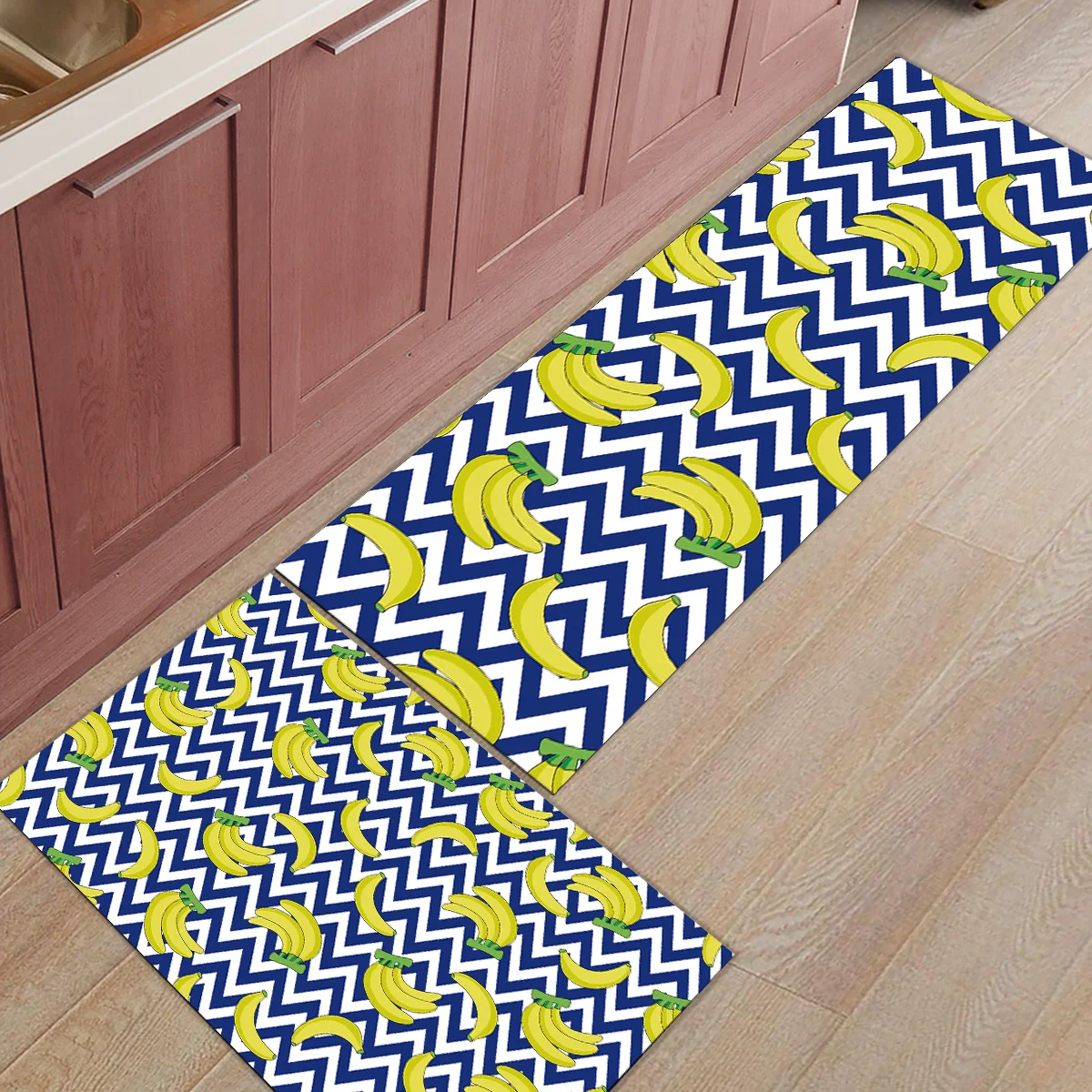 2 шт. кухонные подстилки И КОВРИКИ НАБОР современный фруктовый синий волновой полосой домашний декор Нескользящая зона бегун входной коврик