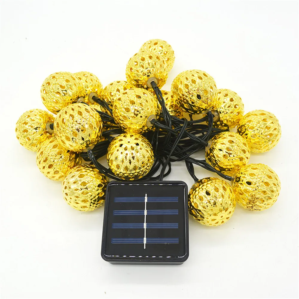 

5M 20 Leds Solar powered led string light Silver or Golden 40mm Morocco Balls Waterproof fairy decoration for Christmas/Wedding