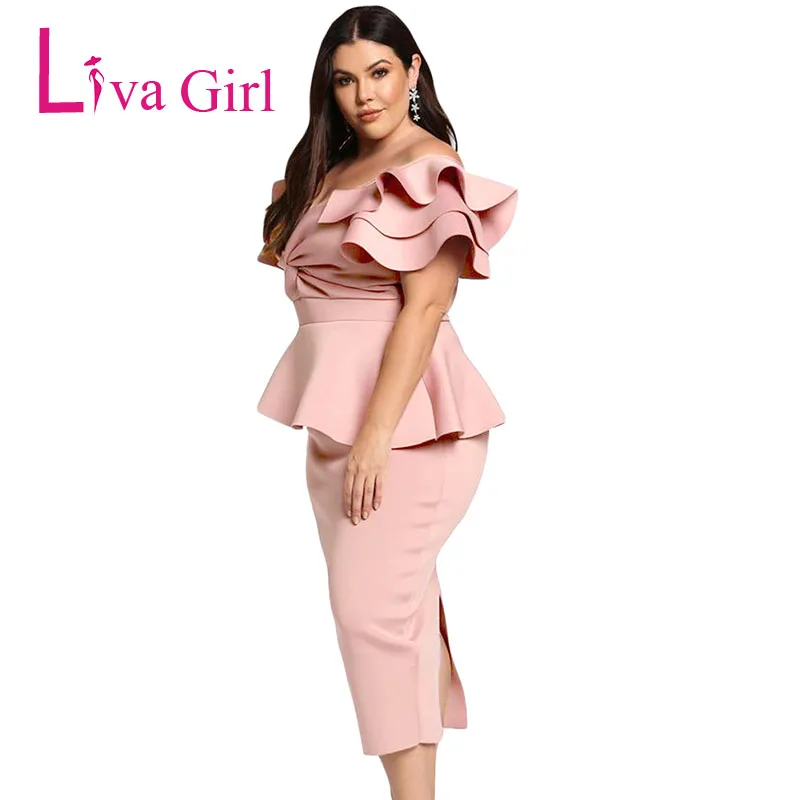 Pink-Plus-Size-Tiered-Sleeve-Twisted-Peplum-Dress-LC610552-10-3