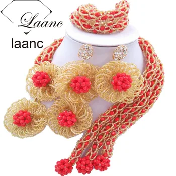 

African Jewelry Sets Red Nigerian Beads laanc AL061