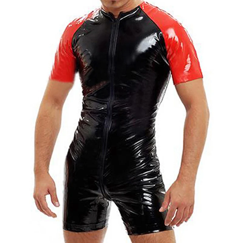 Wetlook Latex Catsuit Leather Man Jumpsuits Black Stretch PVC Bodysuits Sexy Clubwear Men Open Crotch Vinyl Lingerie Body Suit -