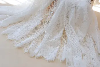 

1 yard Chantilly French lace fabric with eyelash scalloped border, bridal lace fabric, ivory lace fabric