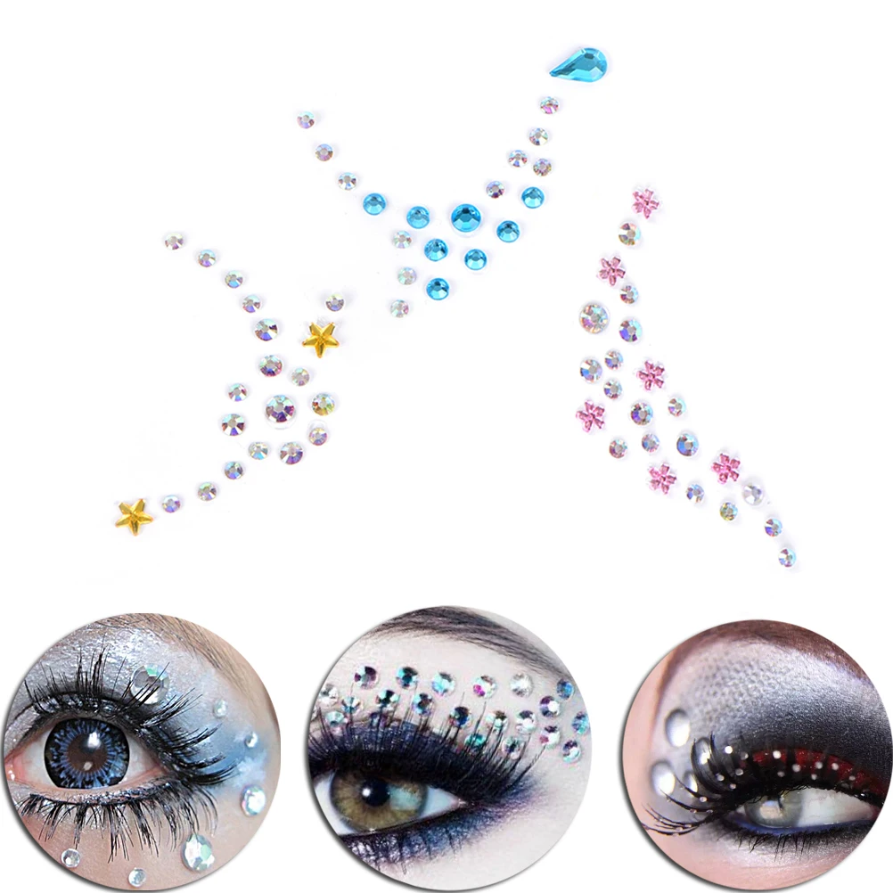 1 Sheet Colorful 3D Rhinestone Flash Eye Temporary Tattoo Stickers