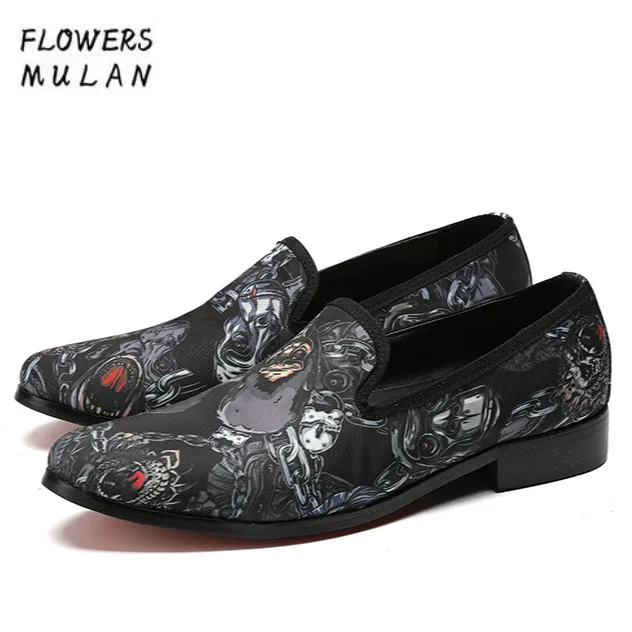 

Fashion Printing Leather Men Casual Shoes Round Toe Slip On Male Footwear Soft Rubber Heel Loafers Shoes Outdoor Calzado Hombre