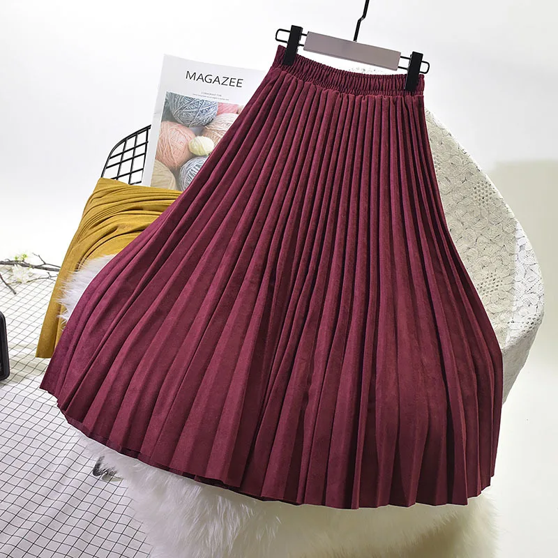 Женская длинная Плиссированная юбка винтажная с высокой талией|skirt vintage|suede skirtlong