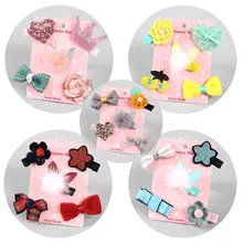 1 комплект = 5 шт. заколки для волос с цветами для девочек, Мультяшные заколки для детей ясельного возраста, безопасные заколки с бантиком в виде животных, аксессуары для волос, головные уборы