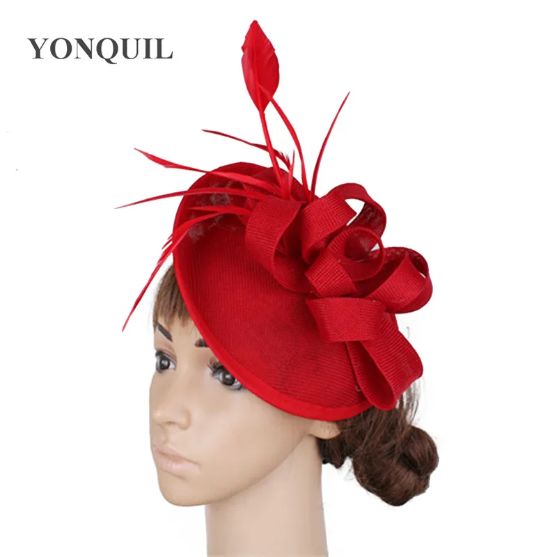 

Sinamay red navy fascinator hat New style wedding cfeather decoration fascinator base for women party headdress millinery retail
