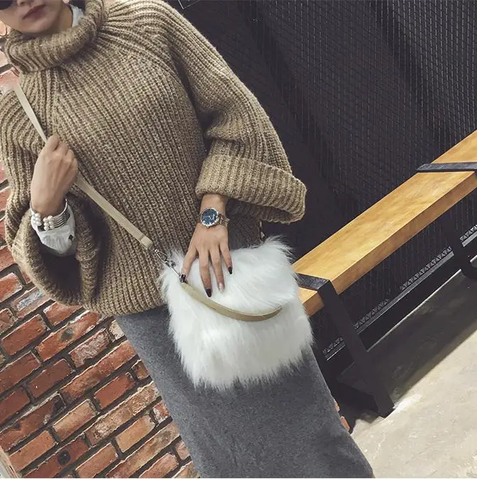 

2019 new winter cute girls hair Plush bag tide Bag Shoulder Messenger Bag fur fashion personality