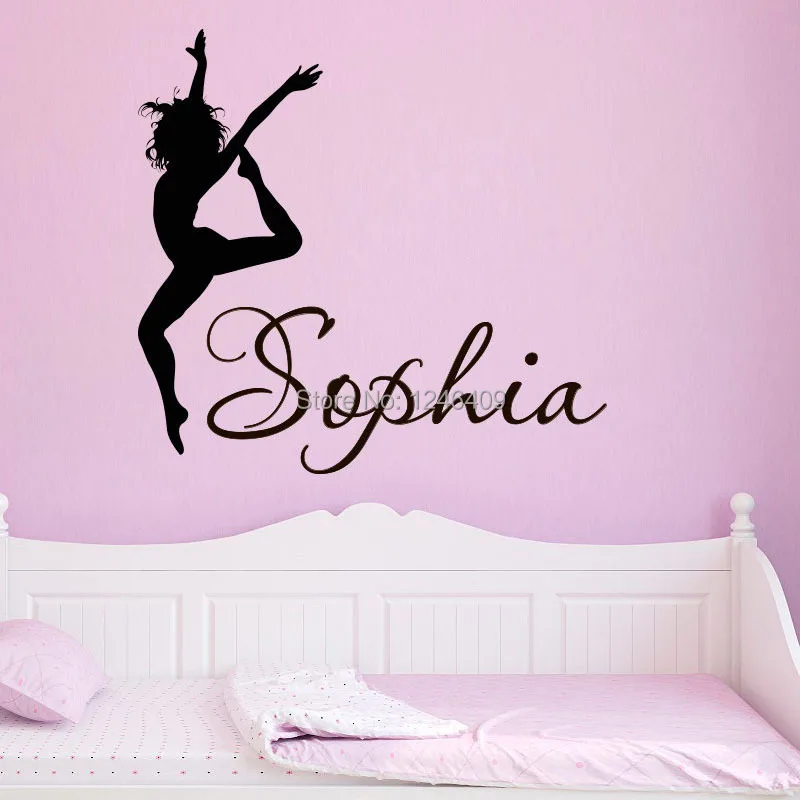 Специальные персонализированные танцевальные наклейки на стену для девочек, спальни, виниловые художественные наклейки, женский силуэт, индивидуальное имя, декор детской комнаты