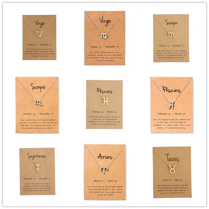 

Gold Card Fashion Jewelry 12 Constellation Zodiac Pendant Necklace For Women