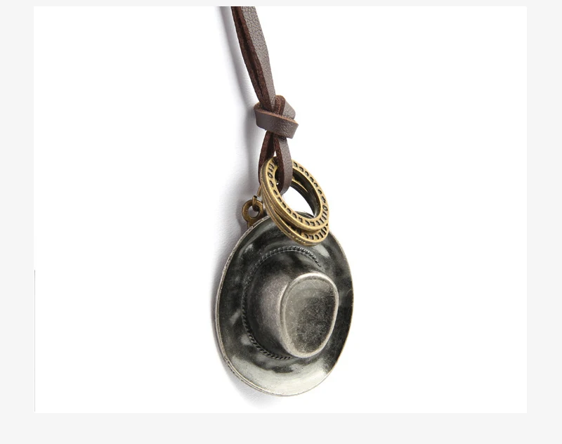 NIUYITID Men's Necklace & Pendants Retro Antique Silver Bronze Cowboy Hat Jewelry Boys Necklaces For Women Leather Vintage (11)
