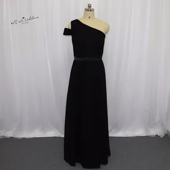 

Vestido de Festa de Casamento Plus Size Black Long Bridesmaid Dress one Shoulder Chiffon Wedding Party Dresses Floor Length
