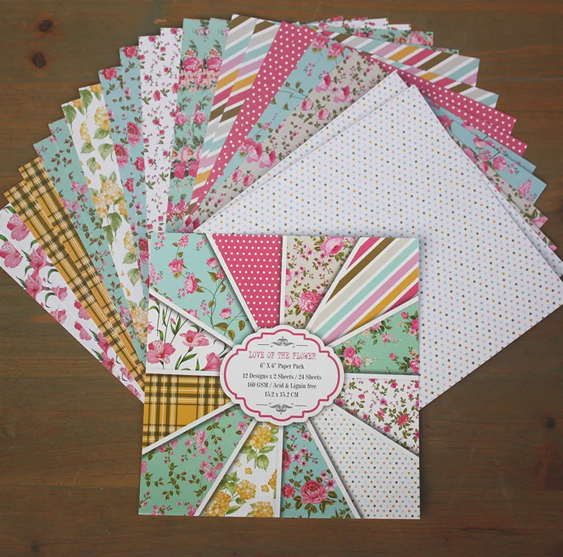 

24 Sheets LOVE FOR THE FLOWER Scrapbooking Pads Paper Origami Art Background Paper Card Making DIY Paper Craft