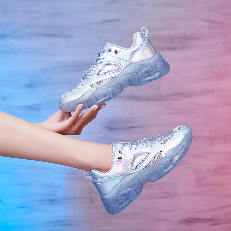 

2019 Bling Chunky Sneakers Women Platform Shoes Woman Glitter Sneakers Mesh Casual Dad Shoes Trainers Footwear Chaussures Femme
