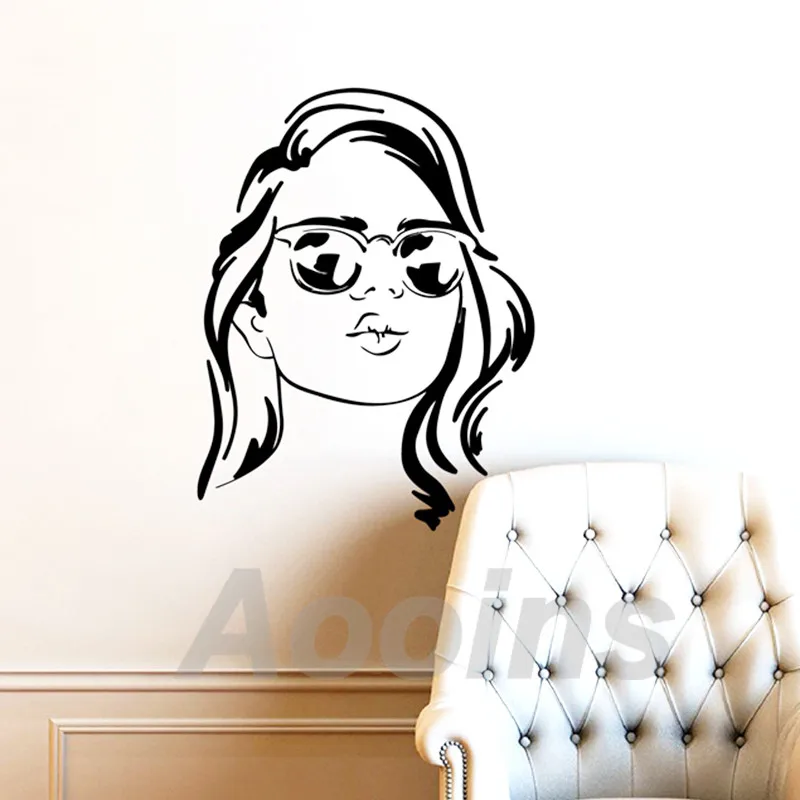 Girl With Glasses Vinyl Art Wall Sticker Home Decor