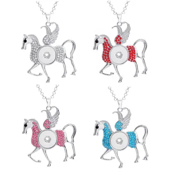 

Metal 18mm Snap Buttons Rhinestone Flying Horse Necklace Long Chain Jewelry 12pcs/lot Mix Colors