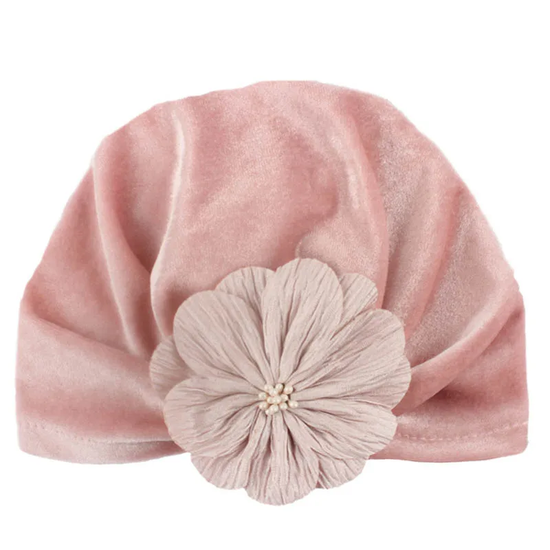 Бархатная Детская шапка-тюрбан с цветочным принтом для новорожденных девочек; Шапка-бини; осенне-зимняя детская шапочка для маленьких девочек; реквизит для фотосессии - Цвет: style1 dark pink
