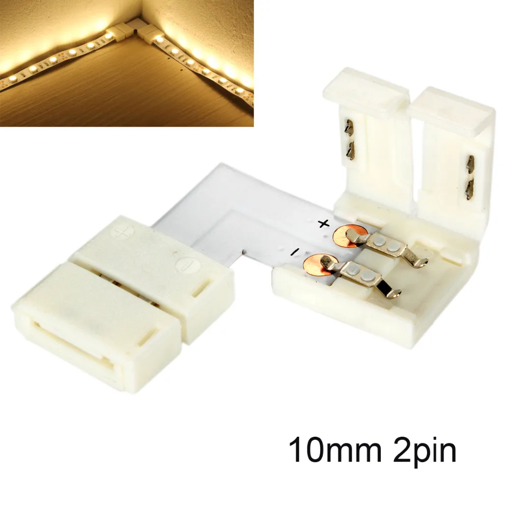 5/10PCS L-Shaped Single Color LED Strip 10mm 2-Pin Corner Junction Clip Connector Solderless Cable Splitter Right Angle