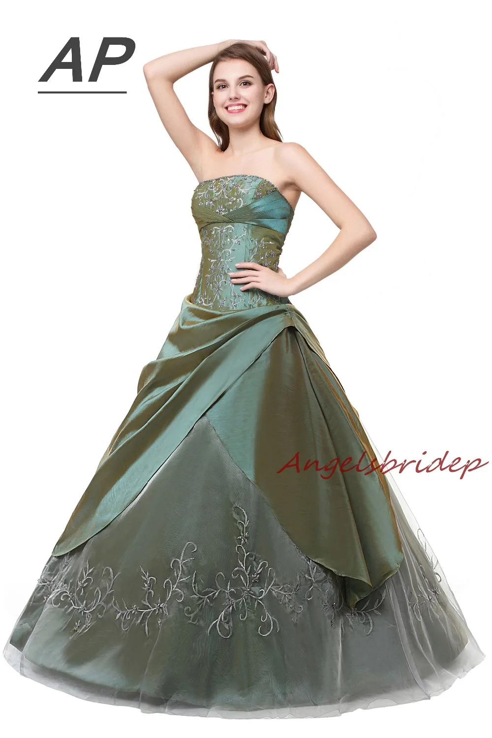 ANGELSBRIDEP Vestidos De Quinceanera платья зеленые официальные вышивки милые 16 вечерние женское
