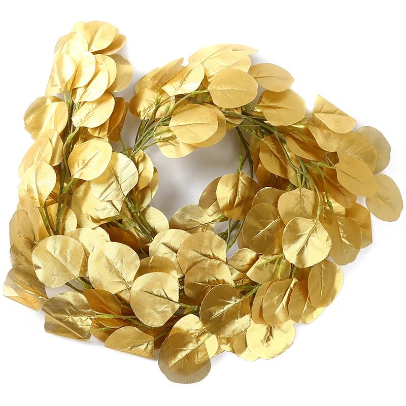 Gold Домашний сад искусственные зеленые эвкалиптовые лозы из ротанга яркие лозы из ротанга виноградные листья вечерние украшения искусственные украшения - Цвет: Gold