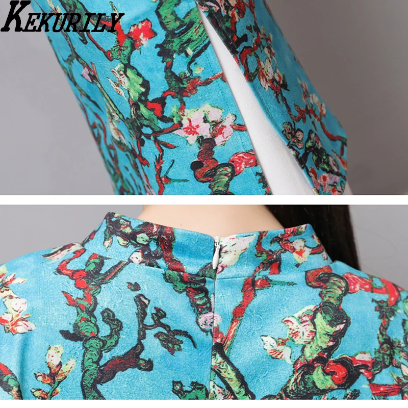 KEKURILY pant suit for women plus size two piece set cardigan loose pants set chinese retro blue whiter elegant noble clothes Women's Sets